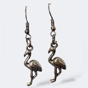Silver Flamingo Antique Style Drop Dangle Earrings Coastal Grandma Summer Beach